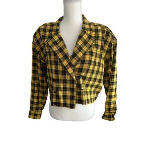 TOTONKO Yellow Plaid Clueless Crop Blazer Size 8